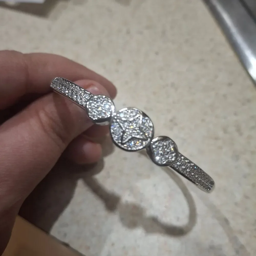 Silver Diamond Clover Bangle Bracelet